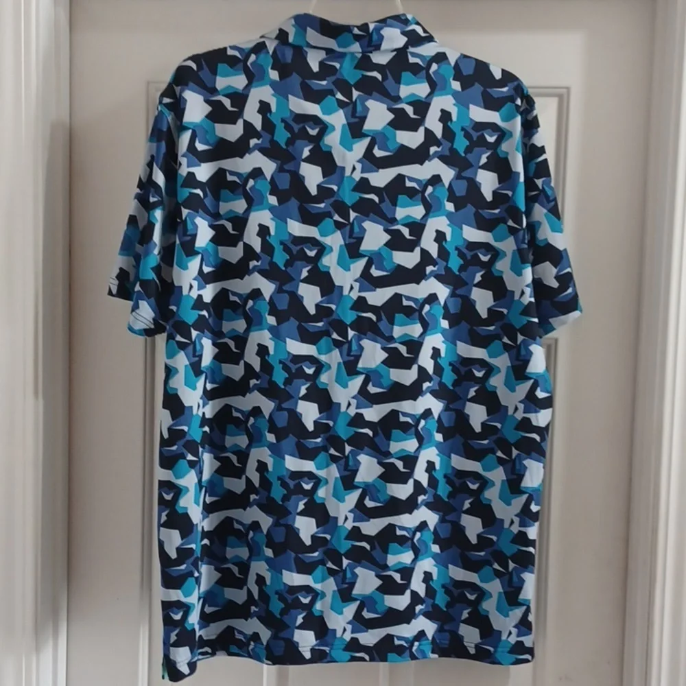 Men's Blue Camouflage Golf Polo Shirt, L - Picture 6 of 6